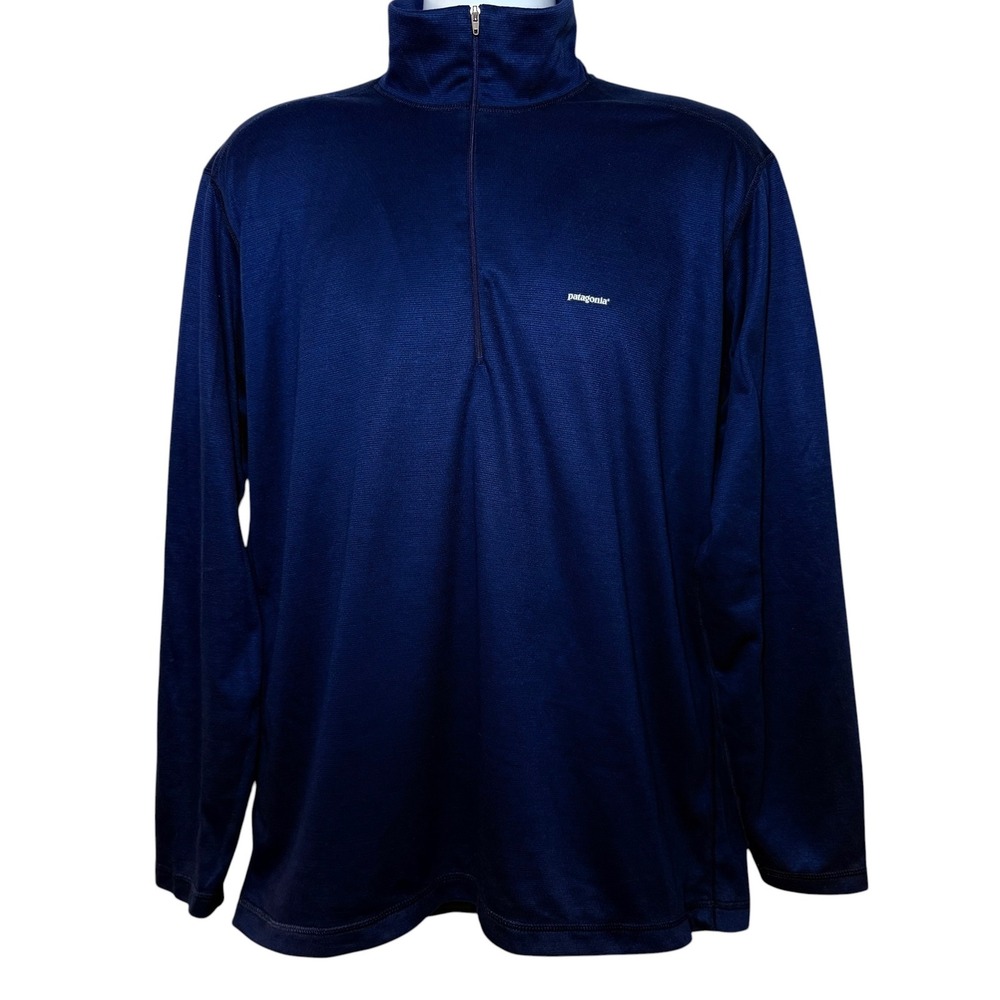 Patagonia Mens XL Capilene Midweight 1/4 Zip-Mock Neck Pullover Navy Outdoor